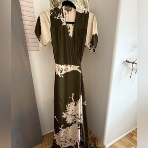 Bel Kazan Olive and Cream Wrap Dress